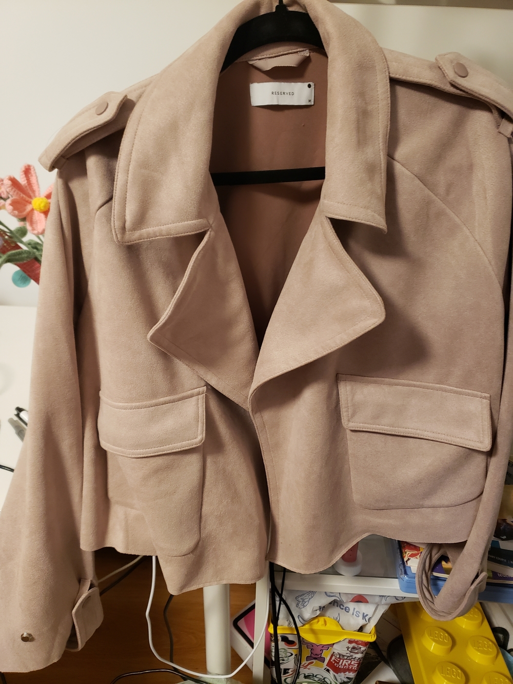 Reserved Soft Tan Suede Cropped Trench
